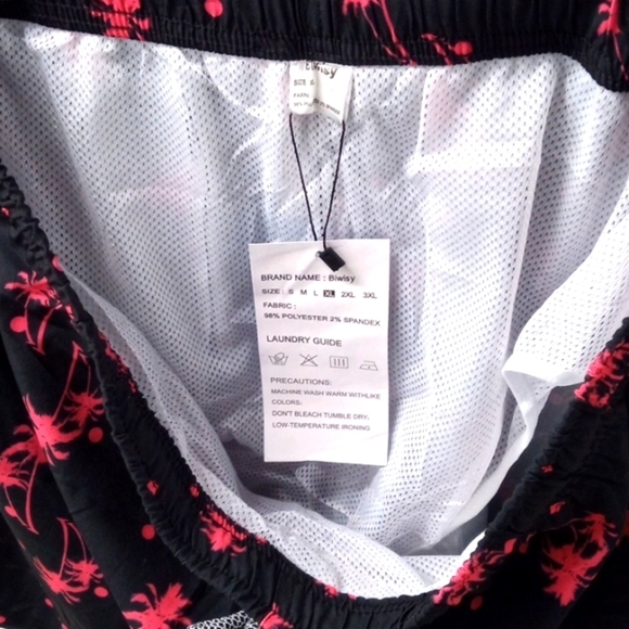 BIWISY QUICK DRY SWIM TRUNKS BLACK PINK PALM TREES TWO POCKETS  SIZE XL NWT - Picture 7 of 9